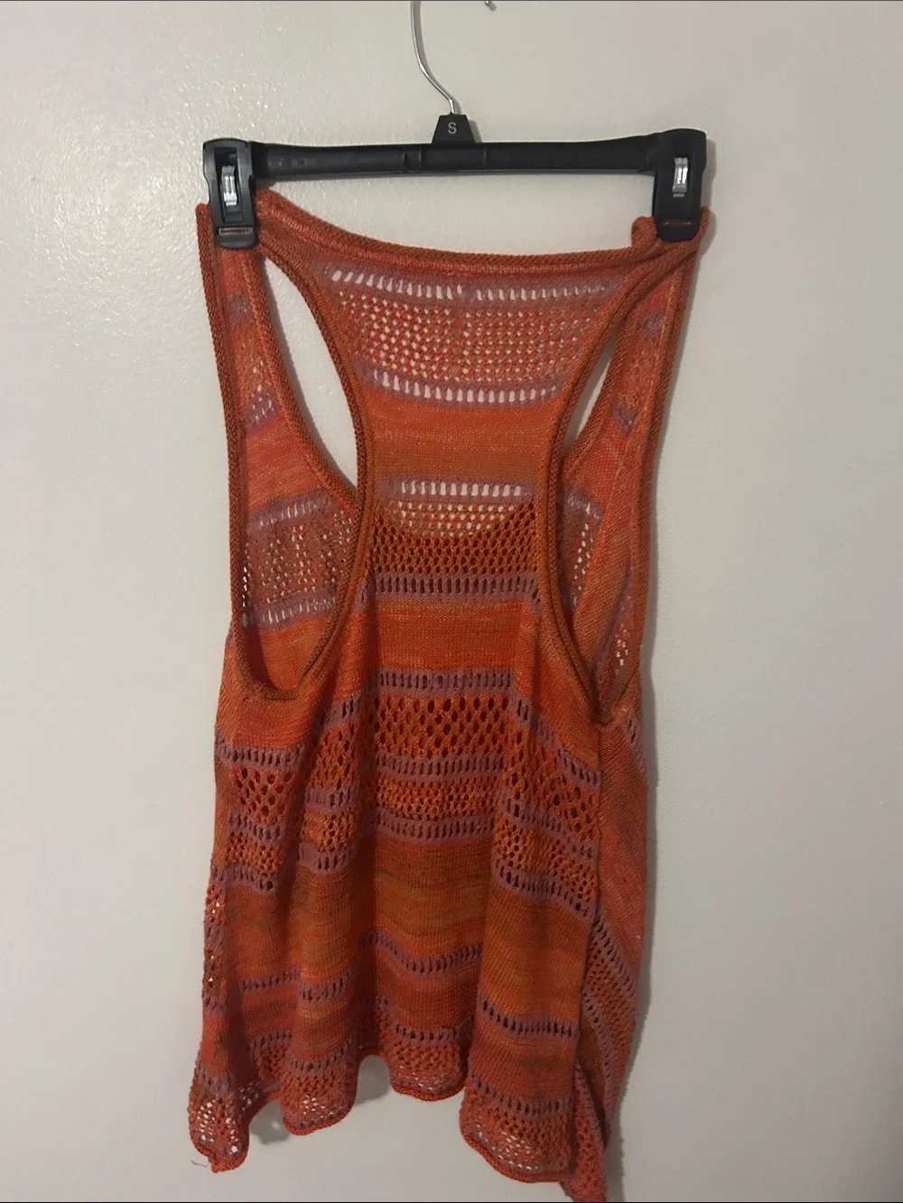 Free People Orange Open-Knit Striped Tank Top Live Bird Size Small
